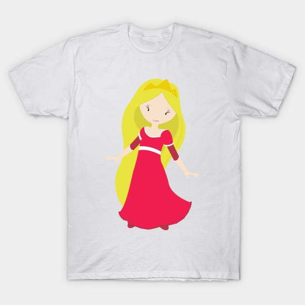 Cute Princess, Crown, Blonde Hair, Red Dress T-Shirt by Jelena Dunčević